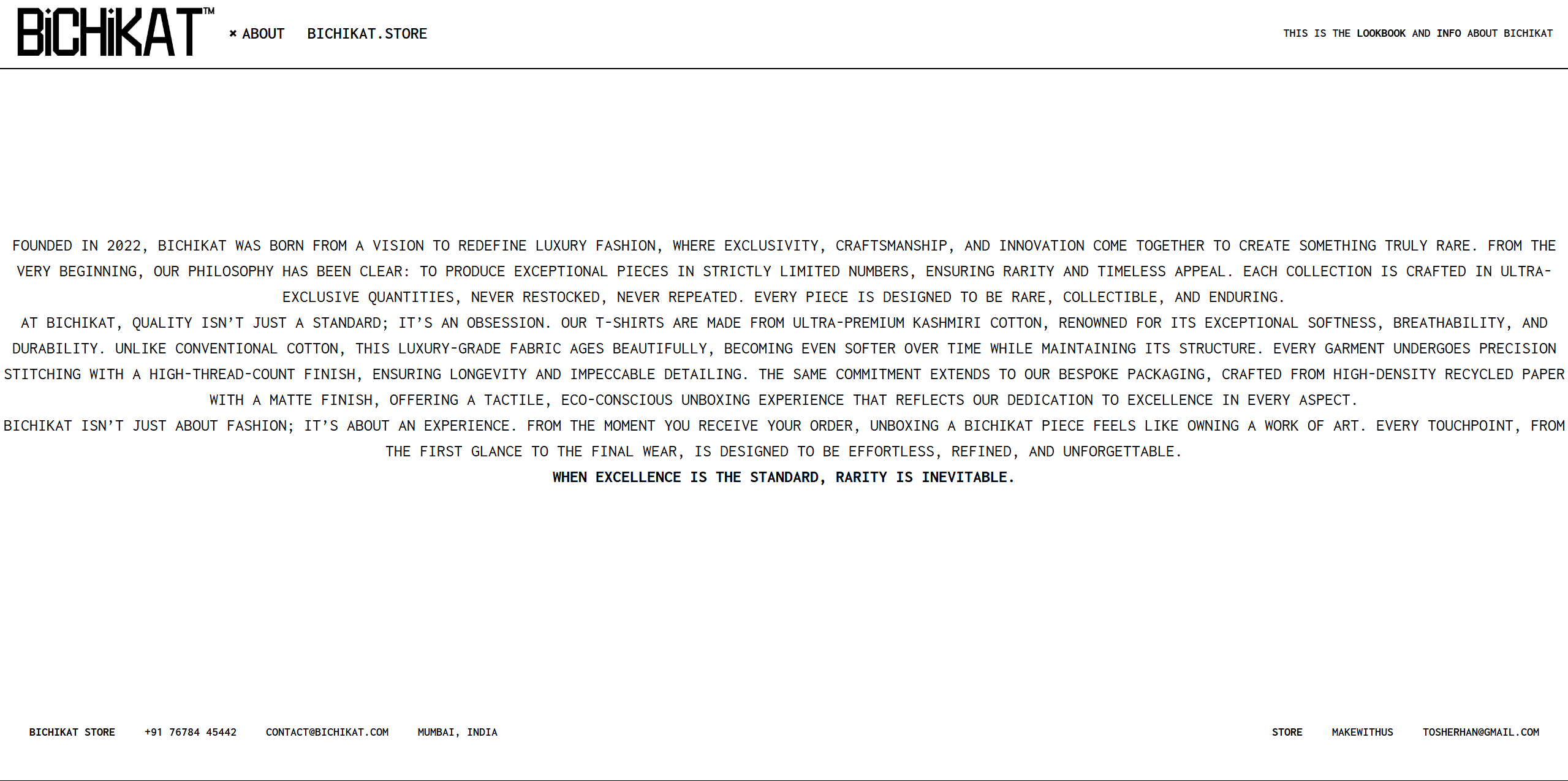 About page showing typographic treatment